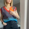 Kadın Yelekler Şık Vintage Argyle Sweater Yelek Kadınlar İçin Sonbahar Kış Kazak Hit Renk Örgü Yelek Kolsuz Jecket Gilet Femme 230328