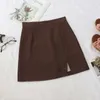 Skirt Solid High Waist Wrap Hip Basic Side Slit Work Wear A line Elegant Mini Skirt Slim All match Chic Trendy Simple 230327