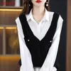 Kvinnors västar Rongyi 100% Merino Wool Women's V-Tie Pocket T-shirt Autumn-Winter Pullover Cashmere Warm Vest High Quality Top JS021 230328