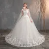 Party Dresses Chinese Wedding With Long Cap Lace Gown Train Embroidery Princess Plus Szie Bridal 230328