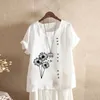 Blouses voor dames 2023 Katoen linnen gotische vrouw kleding zomerkanteling dame grote maat tuniek baggy blouse casual korte mouw print shirt