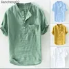 Hommes chemises décontractées hommes coton lin t-shirts à manches courtes Hippie décontracté plage T dessus de chemise poche Guayabera chemises W0328