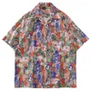 Women's Blouses Vintage Aesthetic Y2K Graffiti Button Up Shirt Men Women Fashion Beach Hawaiian Loose Casual Ladies Tops Large 2XL Summer