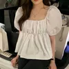 Blouses voor dames shirts Koreaanse stijl shirts vrouwen mode vouwen puff mouw vierkante kraagkantoor elegante solide all-match flodderige tedere jonge jonge casual chic y2303