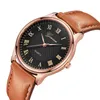 Wristwatches Men Vintage Style Watch Hodinky Leather Strap Quartz Ceasuri Roman Numbers Dial Rose Gold Case Business Clock