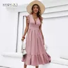 Casual Drese Sexy Deep V Summer Clothing Szyfonowa miastka midi Pink Slim Fit Slit za 230316