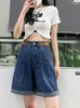 Damenshorts DFRCAEG Sommer-Denim-Shorts für Frauen, weites Bein, plissiert, lockere blaue Jeans mit Gürtel, koreanischer Stil, Streetwear, Bermuda-Shorts 230328