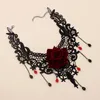 Choker Courtly Lolita Gothic Lace 여성을위한 장미 목걸이 검은 수제 음모 체인 매력 소녀 트렌드 칼라 선물