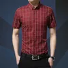 Men's Casual Shirts Men Shirt Men's Shorts Sleeve Slim Fit Checkered Dress Shirt 2022 Summer Camisa Social Masculina Chemise Homme W0328