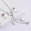 Necklace Earrings Set Long Tassel Love Heart Pendant Chains Jewelry Collars Women Accessories Christmas Stainless Steel No Fade Link