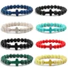 Strand Jesus Cross Bracelets For Women Men Multicolor Natural Turquoise Matte Black Lava Prayer Beads Bangles Handmade Jewelry Gift