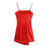 Casual Dresses Women 2023 Summer Red Color A Line Mini Dress Sexig Spaghetti Strap Party Kvinnlig ärmlös rygglös sundress