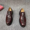 Dress Shoes Business Casual Style Authentic Exotic Crocodile Skin Men's Brown Color Derby Genuine Alligator Leather Male Oxfords