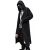 Męski Trench Coats Musim PANAS Pria Hitam Tipis punk Rock Hip Hop Hop Hooded Parit Mantel Panjang Jaket Gaya Gothic Jubah Vintage Hiphop Cardiagn 230328