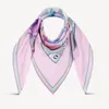 Designer-Seidenschals mit Blumendruck, Schal für Damen, Sommerschals, rosafarbener quadratischer Halstuch, Tragetaschenzubehör, 90 x 90 cm, hohe Qualität