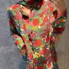 Designer Blouses Front Streamer Bow Lace-up Design V-neck Fashion Shirts Floral Print Design Temperament Joker Blouses Shirt Women Plus Size 1970