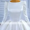 Partykleider Lceland Poppy Damen-Ballkleid aus Satin, Hochzeit, lange Ärmel, bodenlang, Spitzenapplikationen, Brautkleider mit Korsettrücken 230328