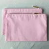 Borsa per trucco in tela rosa chiaro Borsa cosmetica in cotone rosa bianco Pochette grande grigia Pochette rosa con cerniera per artigianato fai-da-te296i