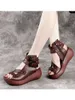 Sandal Summer Mid Heels Wedges Shoes Ladies Vintage Leather Plus Size 40 Sandalias Mujer Sapato Feminino Fashion Footwear 230328