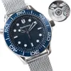 Montre pour homme 42MM lunette en céramique bleue mouvement automatique cadran lumineux vis couronne maille bande bracelet en métal montre-bracelet