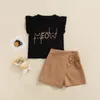 Clothing Sets Kid Girl Short Skirts Outfits Fly Sleeve Cartoon Letter Printed Crew Neck Tops Solid Color BowKnot Decor Skirts Set 27T 230328