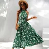 Casual Dresse Summer Sleeveless Halter Print Long Vestidos New Green Elegant Party a Line Floral Maxi 230316