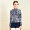 Women's Blouses Women Tops And Red Navy Silk Retro Floral High Quality OL 2023 Summer Office Shirts Long Sleeve Casual Sexy Plus Size