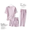 Women's Sleepwear Spring and summer ladies pajamas three-piece short-sleeved shorts trousers modal soft T-shirt pajamas women's loose home set 230328