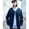 Herrjackor unisex japansk vintage kragefri denim tvättrock vårpar par tunna toppen herrkläder harajuku high street överdimensionera