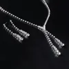 Rhinestone Long Drop Necklace Earrings Set Women Waterdrop Bridal Bridesmaid Wedding Jewelry Sets