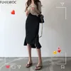 Röcke s Design Chic Korea Mode Frauen Büro Dame Solid Black Unregelmäßige Hohe Taille Tunika Lange Split Schlitz Bleistift Röcke 230327