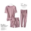 Women's Sleepwear Spring and summer ladies pajamas three-piece short-sleeved shorts trousers modal soft T-shirt pajamas women's loose home set 230328