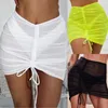 Kvinnors badkläder Kvinnor Mesh Swimsuit täcker ren kjol Drawstring Beach Wrap Bikini för Drawstring 230328