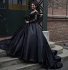 Gotycka czarna suknia balowa suknie ślubne jedno ramię w stylu satynowe suknie ślubne koronkowe aplikacje koralikowe długie kraj na zewnątrz deseto de novia 2023