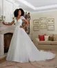 Elegant A-line Wedding Dresses V-neck Short Sleeve Lace Applicants Tulle Hollow Chapel Gown Custom Made Zipper Plus Size Bridal Dress Vestidos De Novia