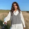 Kadın Yelek Allukasa Houndstooth Örgü Büyük Boy Kazak Yelek Kadın İngiltere Preppy Style y2k Jumpers v Boyun Gevşek Gevşek 90s Triko Sonbahar 230328