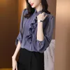 Blouses femininas Blusa de seda de amoreira com babados Camisas de ponta para lanterna de lanterna e roupas BLUSA