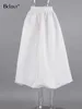 Spódnice bclout eleganckie luźne białe spódnice kobiety moda czarna talia czarna impreza długa spódnice wiosenne plisowane spódnica midi żeńska vintage 230327