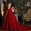 Robes de fille Vin rouge paillettes fleur fille Pageant robes de sirène longue gonflée bal formelle robe de fête d'anniversaire de luxe soirée brillante robe de bal