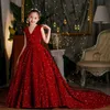 Girl's Dresses Wine Red Sequin Flower Girl Pageant Mermaid Dresses Long Puffy Prom Formal Birthday Party Dress Luxury Evening Shining Ball Gown