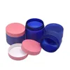 Emballage cosmétique vide Bouteille en plastique PET Frost Blue Skincare Pot de crème pour le visage Couverture rose Portable Emballage rechargeable Pots Conteneur 100g 120g 150g 200g 250g