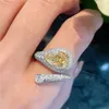 S925 Kvinnors lyx S925 Sterling Silver Ring Yellow Water Droplet Diamond Ring Wedding Accessories Graduation Presentförslag Z0327