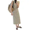 Casual Dresses Korean Girl's Clothes Hollow Striped Ice Silk Stick Dress 2023 Summer Suspender ärmlös a-line kjol