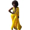 Modernos de salto amarelo moderno vestidos de baile vestidos de renda sem costas sexy Applqiue um vestido de noite de manga longa de manga longa para mulheres 2023