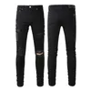 Black Ripped Designer Jeans Skinny Mens Fit Distressed Torn For Man Rip Pants Damaged Patchwork Long Zipper Distress Destroyed Denim Youth Slim Straight Hole