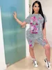 2023 Summer Women Printed Tracksuits من قطعتين مجموعة قصيرة من الأكمام القصيرة Tshirt Stirts ملابس الركض غير الرسمية بدلة رياضية 7467461