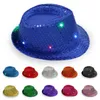 Led Jazz Hats Flashing Light Up Led Fedora Trilby 스팽글 캡 팬시 드레스 댄스 파티 모자 유엔 힙합 램프 Luminous Hat SN732