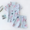 Women's Sleepwear Summer Shorts pajamas sets women 100% gauze cotton Japanese fresh sweet short sleeves shorts sleepwear women 230328