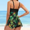 Kvinnors badkläder Kvinnor Summer Tropical Print 2 -stycken Tankini Halter Bikini Baddräkt med badshorts Split Push Up Bandage Bathing Suits