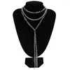 Pendant Necklaces Fashion Multilevel Silver Color Punk Crystal Thick Long Chain Tassel Necklace For Women Female Vintage Collar Jewelry Gift